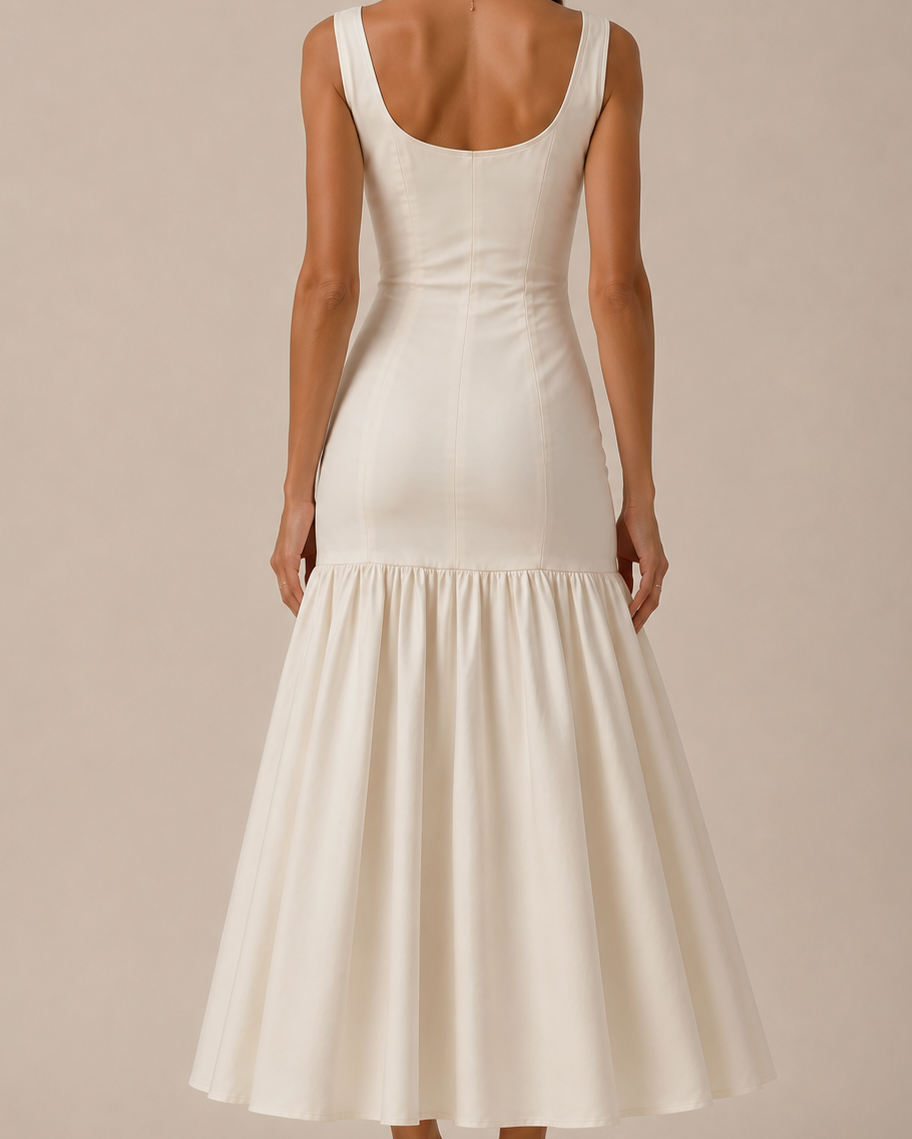 Ivory Muse Drop-Waist Midi Dress