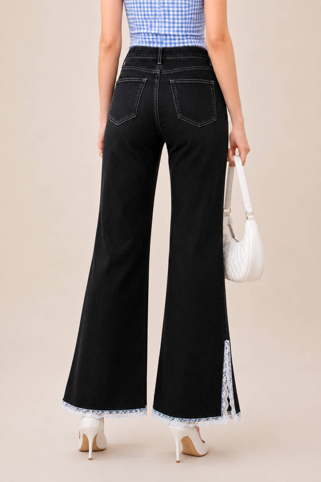 Noir Lace Hem Flare Jeans