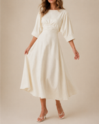 Ivory Grace Gathered Waist Midi Dress