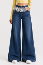 Azure Lace Ruffle Wide-Leg Jeans