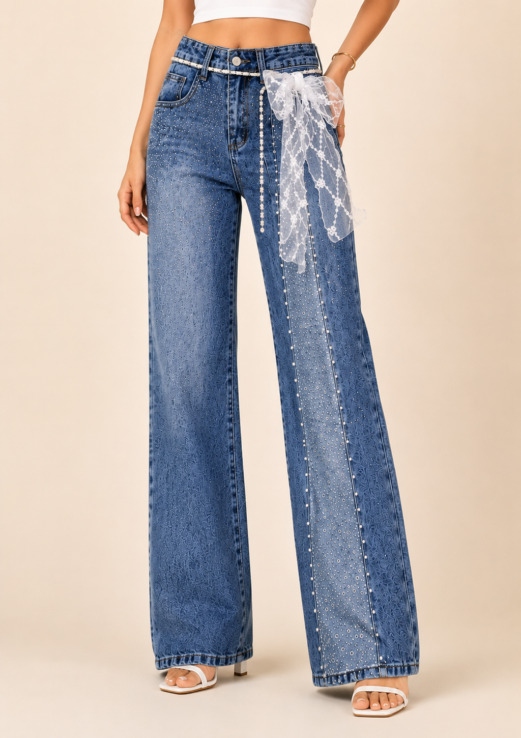Celeste Crystal Panel Wide-Leg Jeans