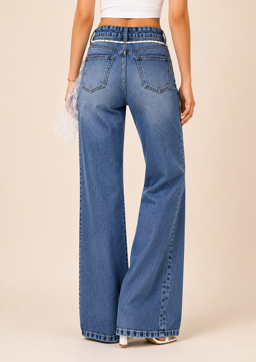 Celeste Crystal Panel Wide-Leg Jeans