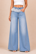 Sky Lace Ruffle Wide-Leg Jeans