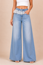 Sky Lace Ruffle Wide-Leg Jeans
