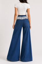 Azure Lace Ruffle Wide-Leg Jeans