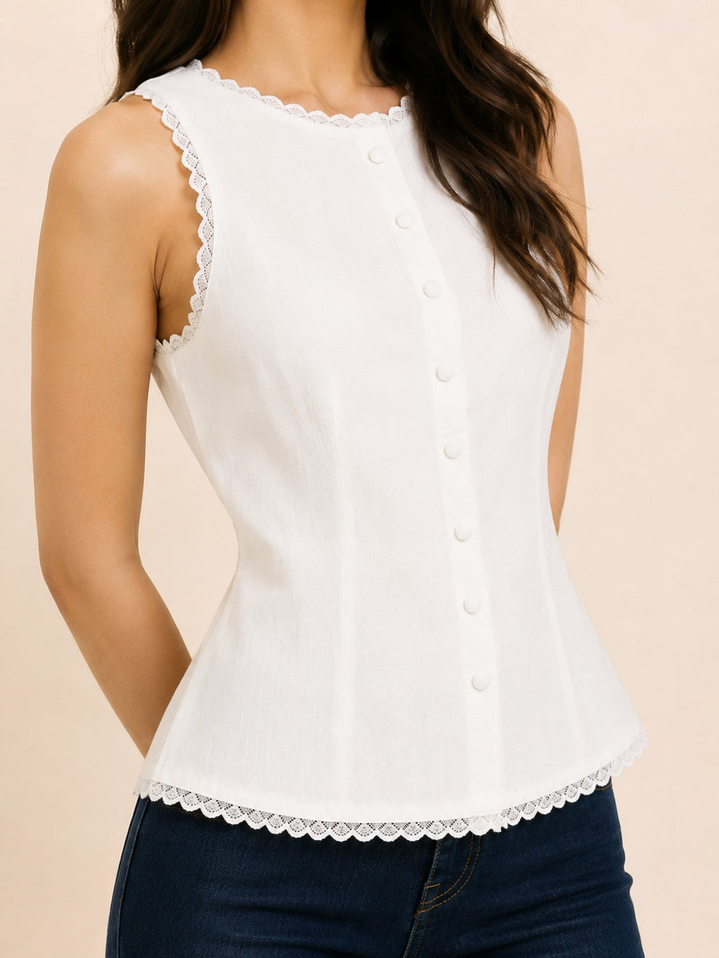 Lace Trim Button Top
