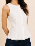 Lace Trim Button Top