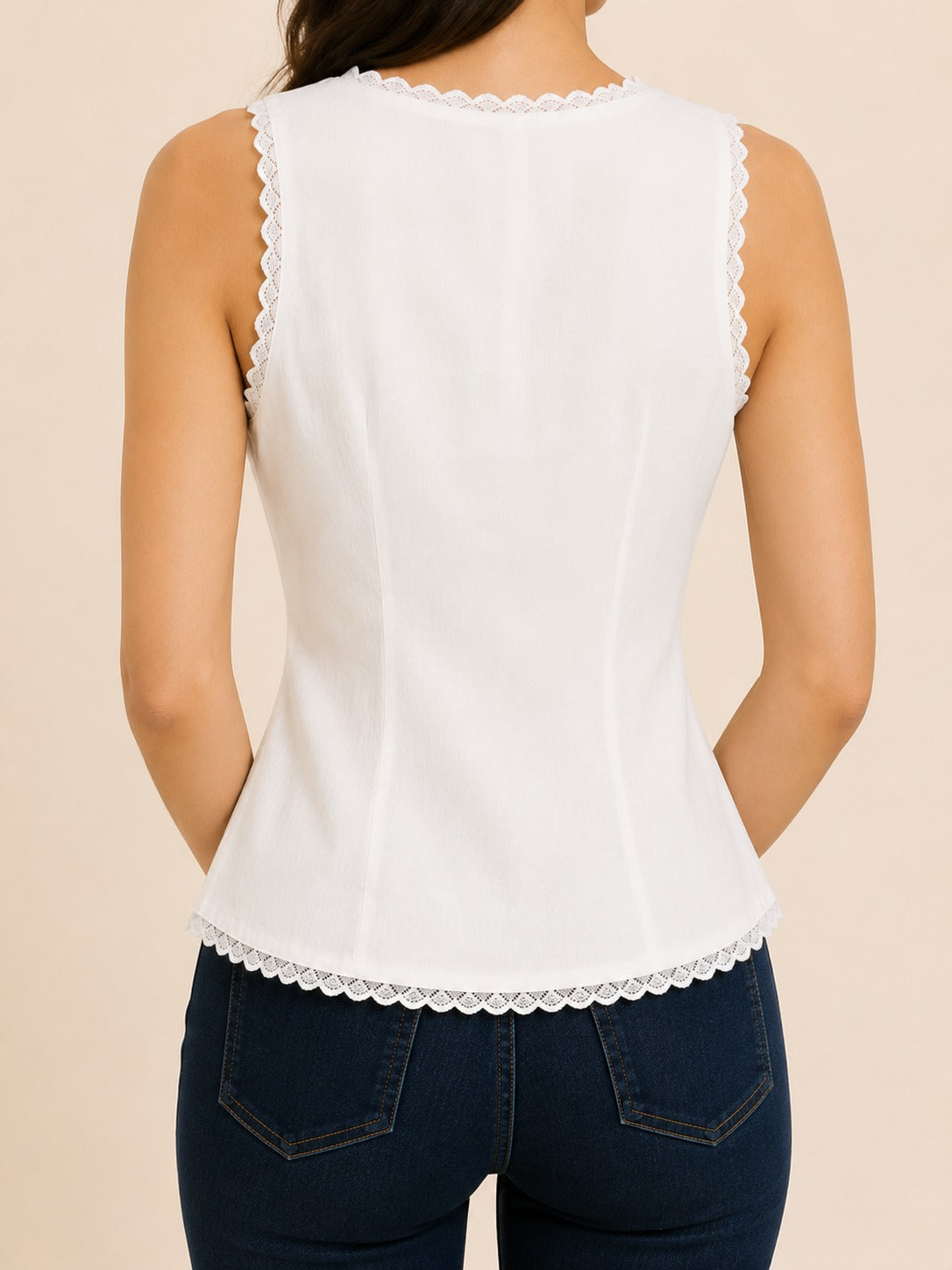 Lace Trim Button Top