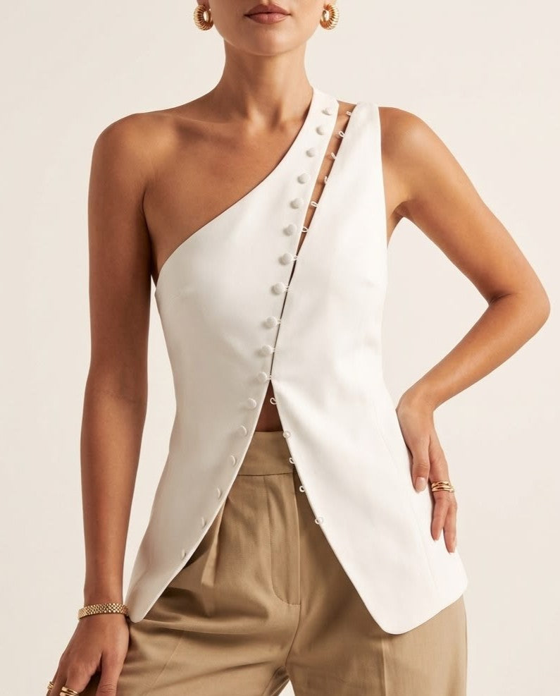 Ivory Asymmetric Buttoned Top