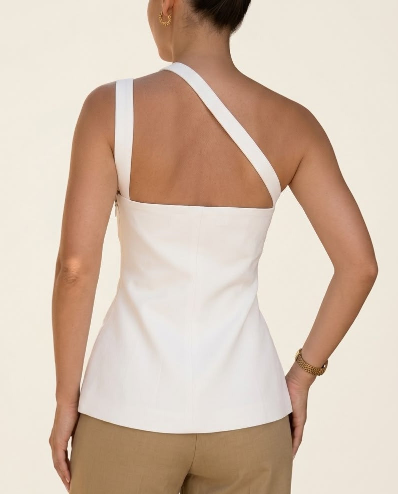 Ivory Asymmetric Buttoned Top