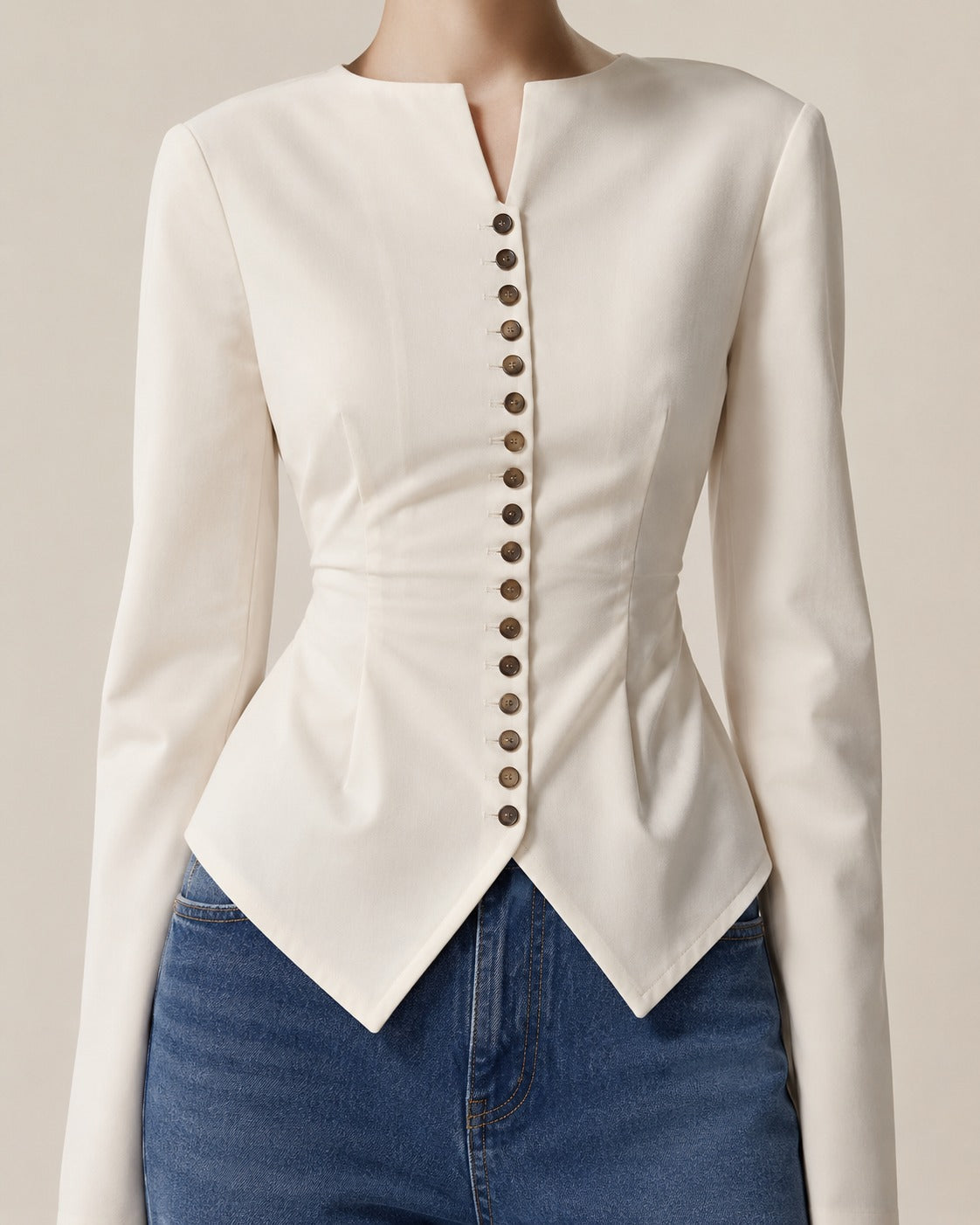 Ivory Tailored Button Top