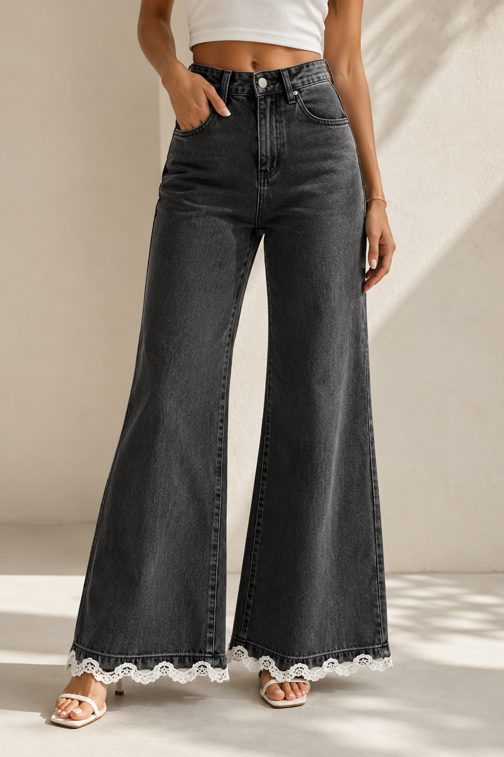 Midnight Lace Wide-Leg Jeans