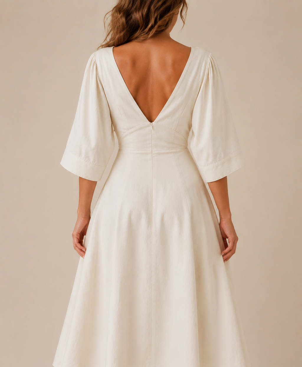 Ivory Grace Gathered Waist Midi Dress