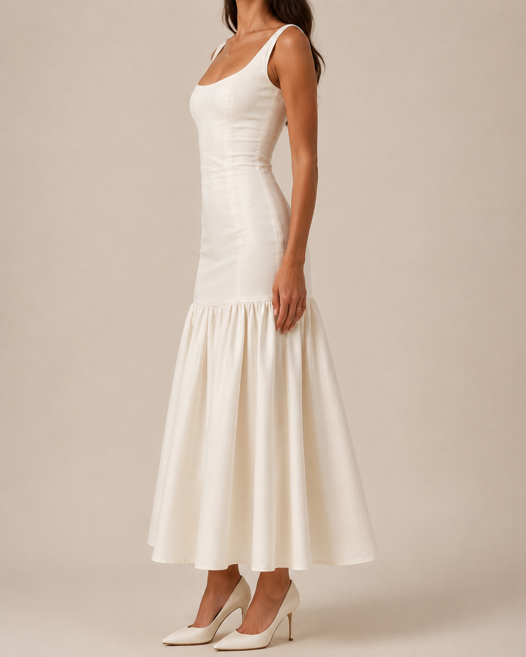 Ivory Muse Drop-Waist Midi Dress