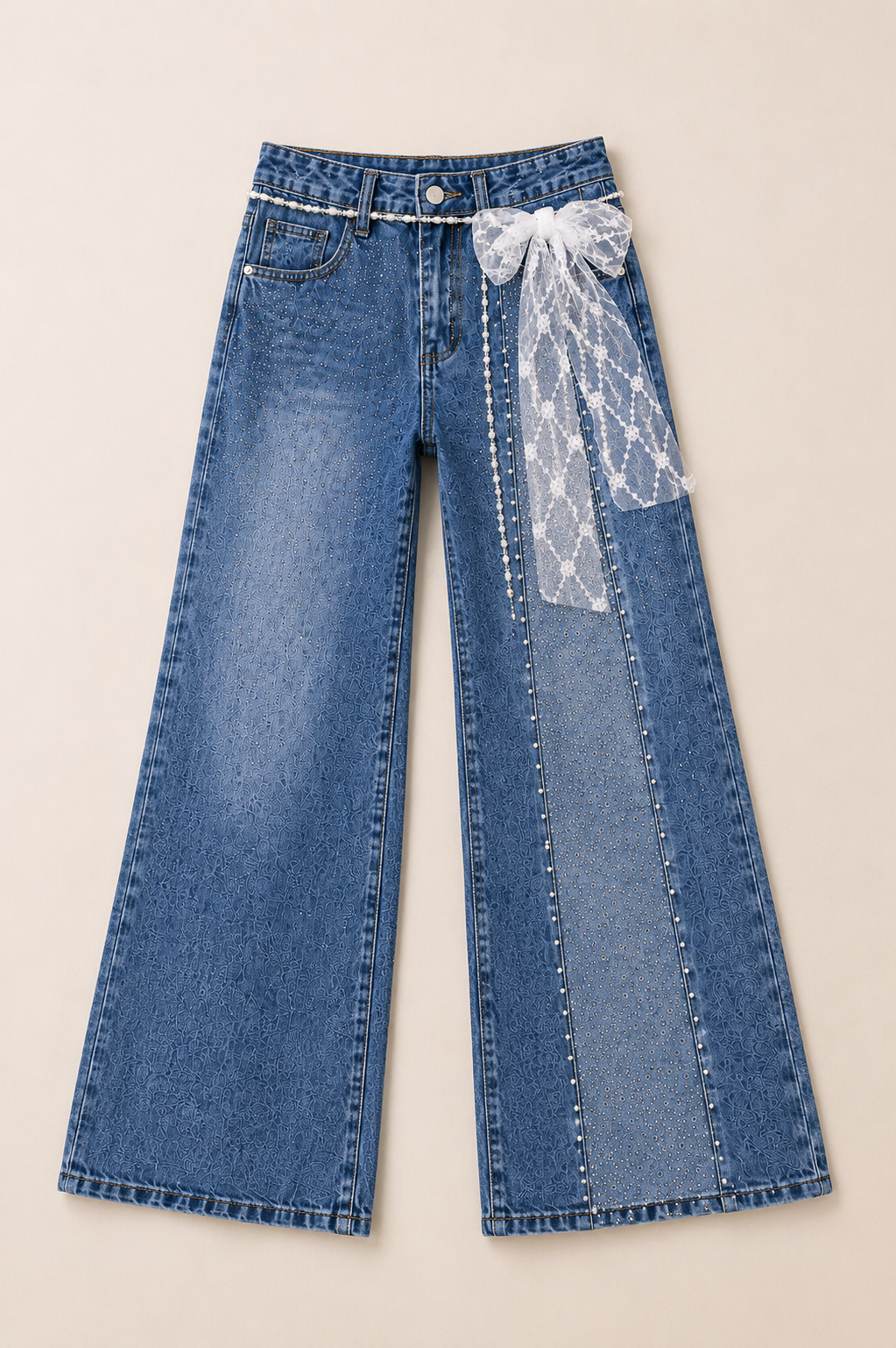Celeste Crystal Panel Wide-Leg Jeans