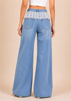 Sky Lace Ruffle Wide-Leg Jeans