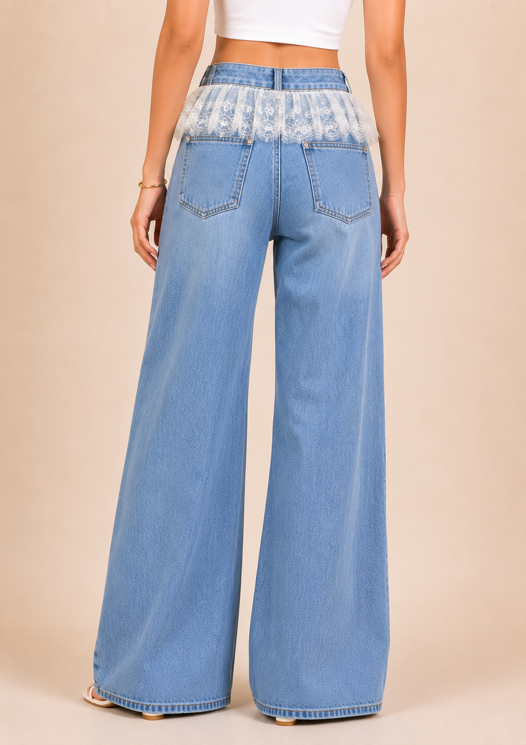 Sky Lace Ruffle Wide-Leg Jeans