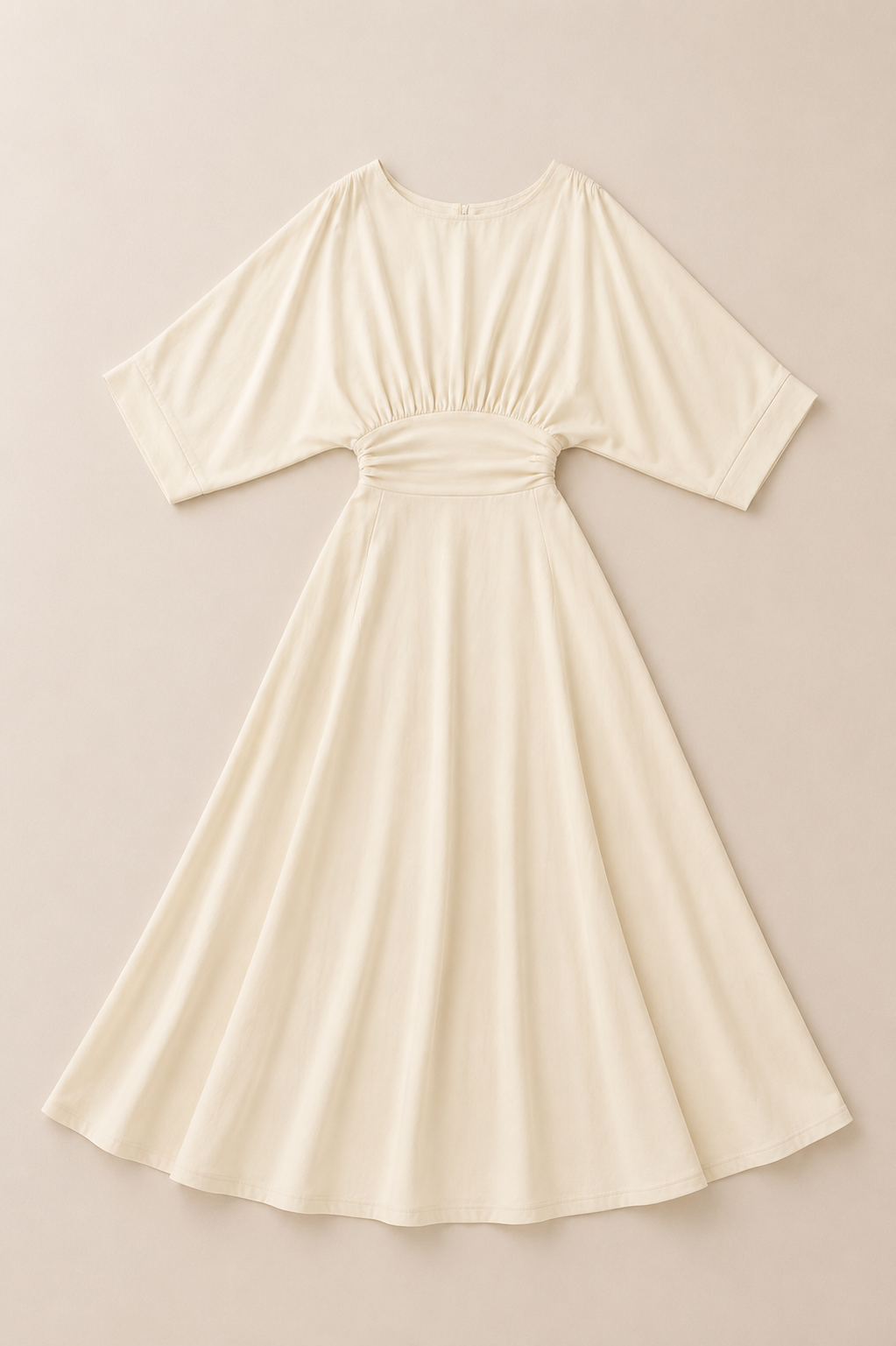 Ivory Grace Gathered Waist Midi Dress