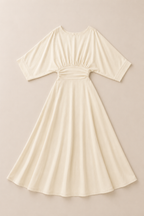 Ivory Grace Gathered Waist Midi Dress