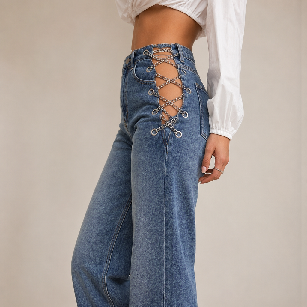 Aster Chain Cut Wide Leg Jeans