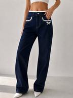 Lace Trim Wide Leg Jeans