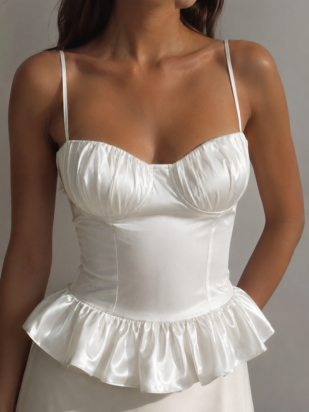 Women's Satin Peplum Bustier Top